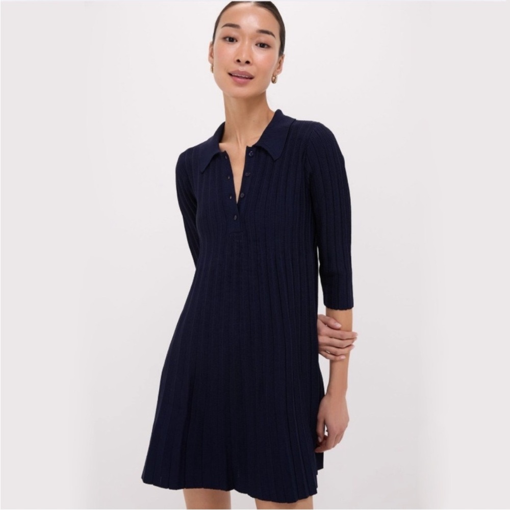 Pomander Place Navy Ribbed Polo Mini Dress